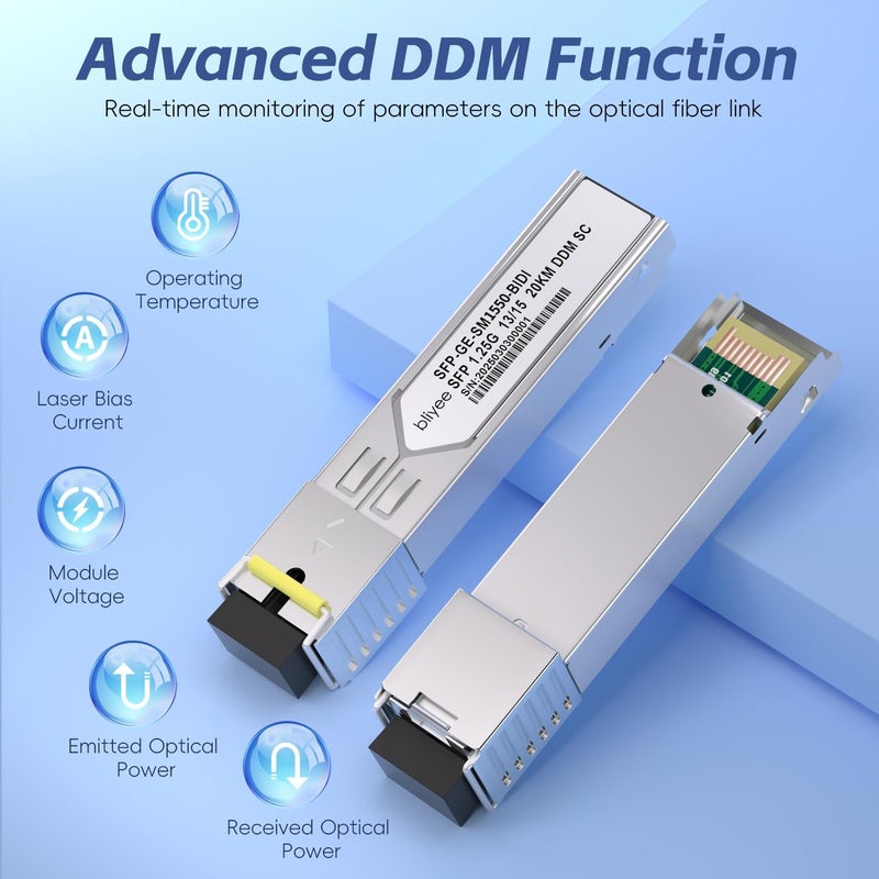 bliyee 1 Pair Simplex SC Module 20KM, 1.25G Single Mode Fiber Connector, SFP-WDM-SM 1000BASE BiDi 1310nm/1550nm SFP Transceiver Module for Cisco GLC-BX-D, Ubiquiti UniFi UF-SM-1G-S, Mikrotik and More - Image 4